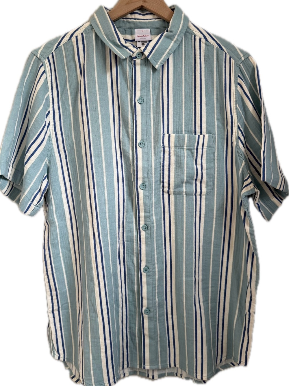 Men's Hanna Andersson Blue Striped Cotton Short-Sleeve Button-Up Shirt sM